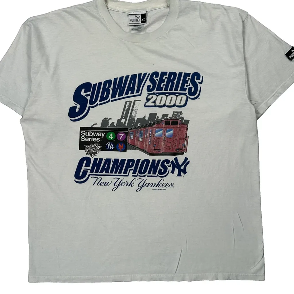 New York Yankees Subway Series 2000 Champions Puma Graphic T-Shirt - XL White Cotton - Image 5