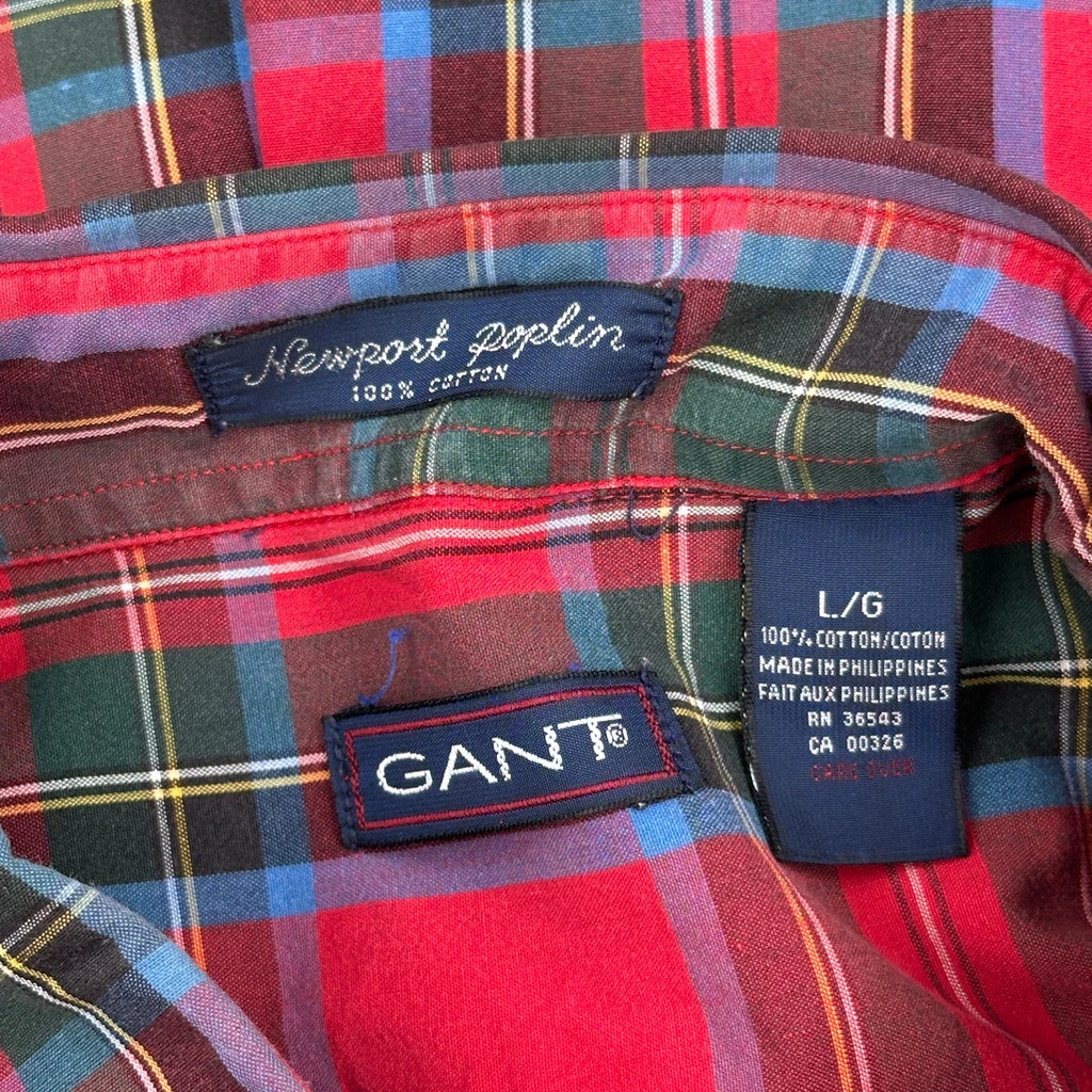 Newport Poplin Gant Checked Short Sleeve Shirt - Large Red Cotton - Image 3