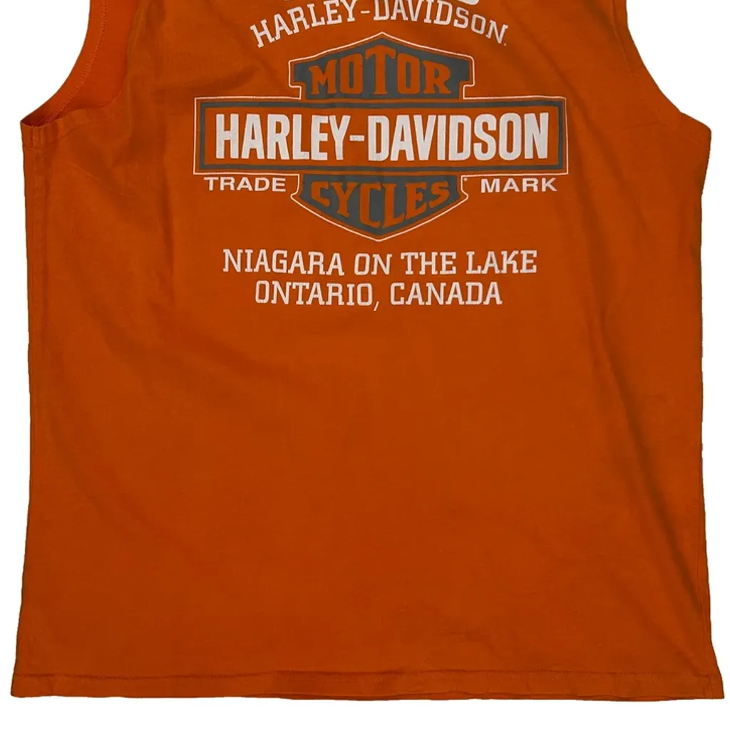 Niagara On The Lake Harley Davidson Graphic Tank Top - Large Orange Cotton - Image 7