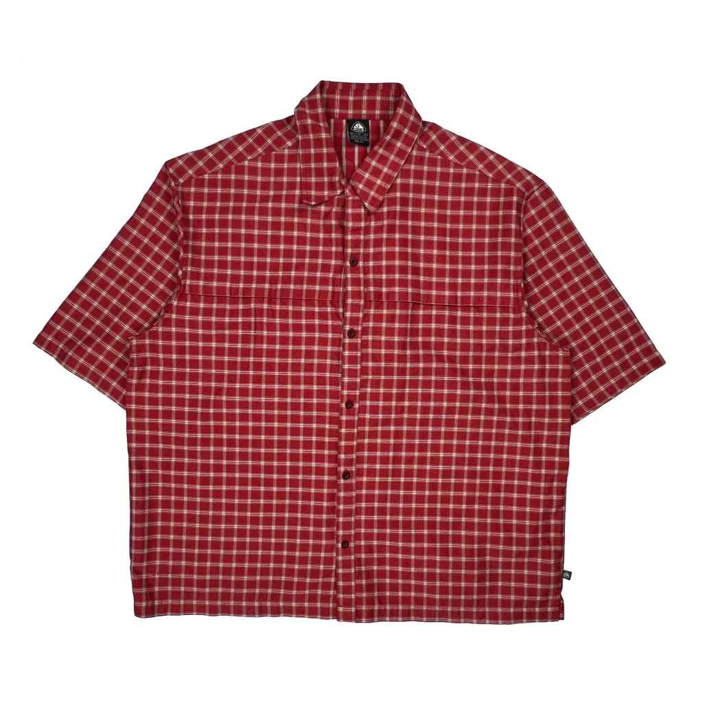 Nike Acg Cropped Checked Short Sleeve Shirt - XL Red Polyester