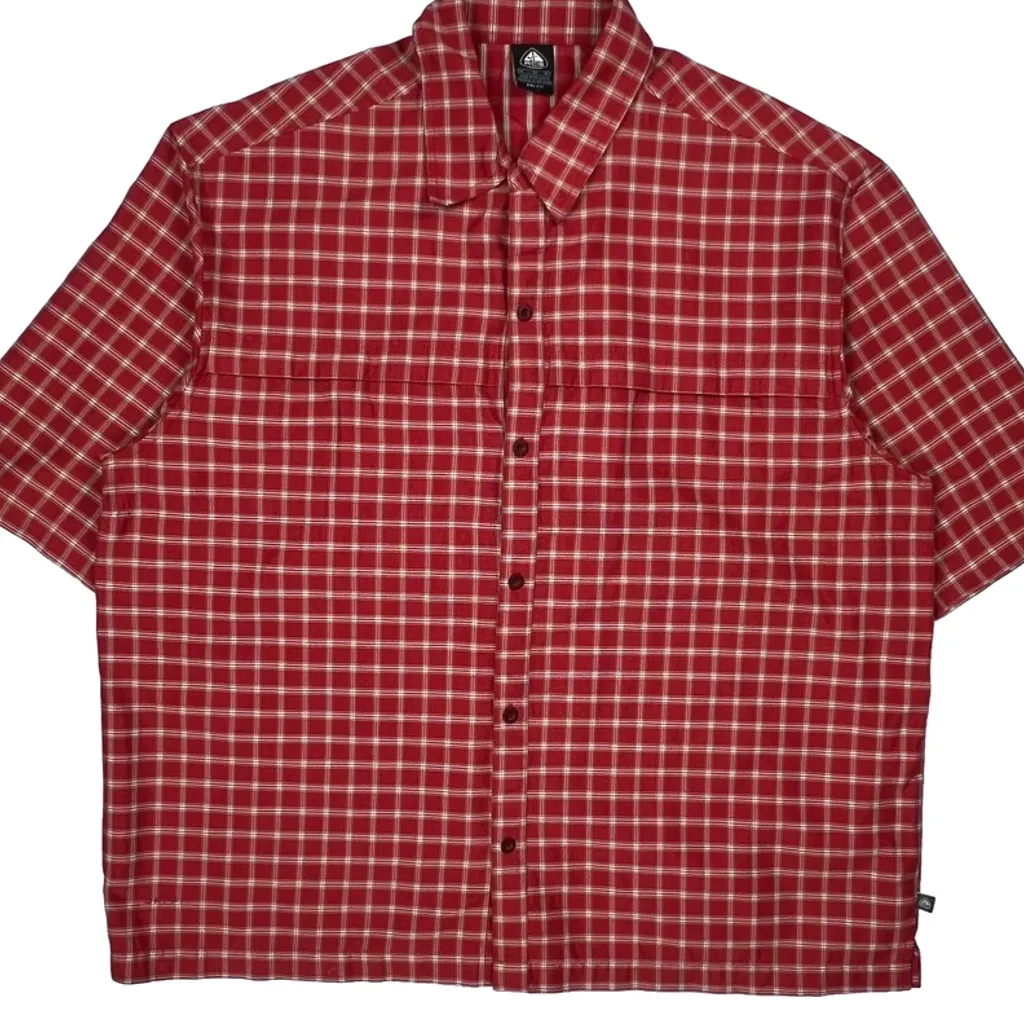 Nike Acg Cropped Checked Short Sleeve Shirt - XL Red Polyester - Image 4