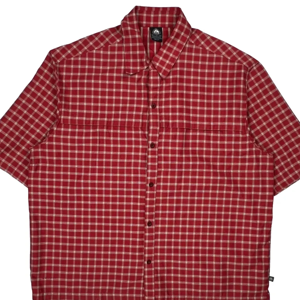 Nike Acg Cropped Checked Short Sleeve Shirt - XL Red Polyester - Image 5