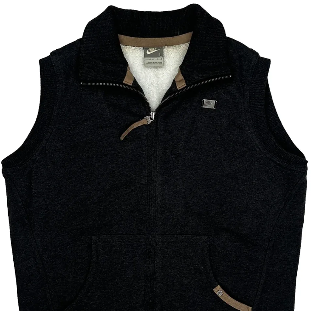 Nike Fleece Gilet - Large Black Cotton Blend - Image 5