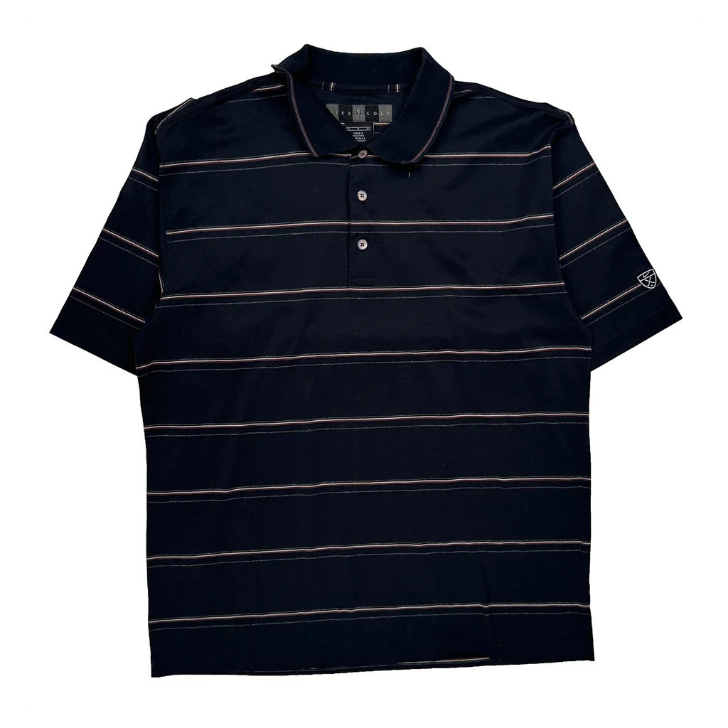 Nike Golf Striped Polo Shirt - Medium Black Polyester