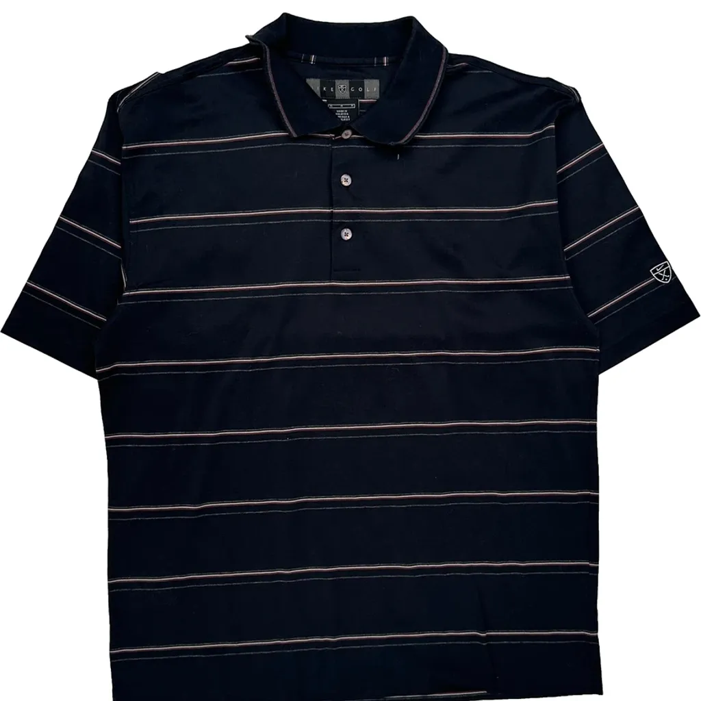 Nike Golf Striped Polo Shirt - Medium Black Polyester - Image 5