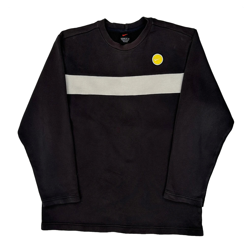 Nike Striped Long Sleeve T-Shirt - Large Black Cotton