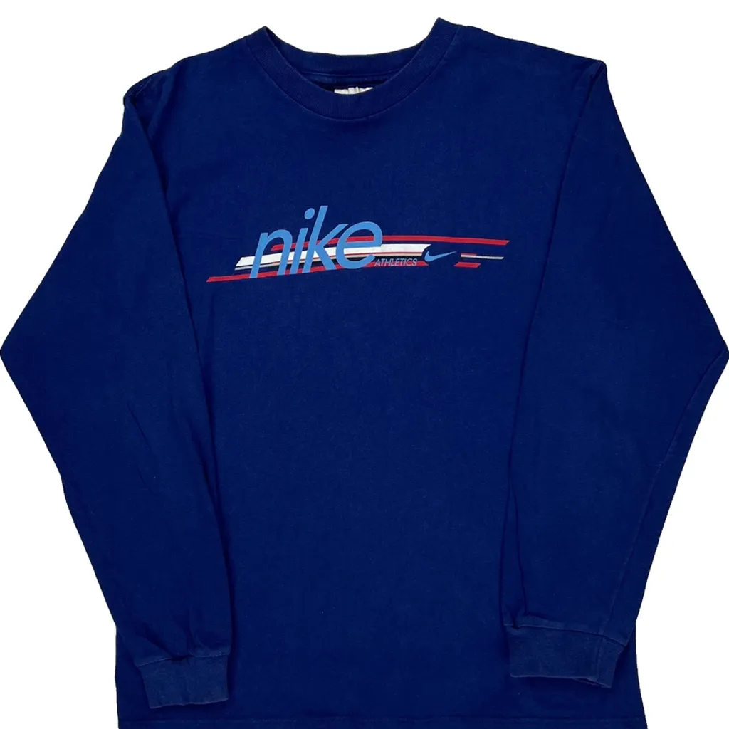 Nike Spellout Long Sleeve T-Shirt - Large Blue Cotton - Image 4