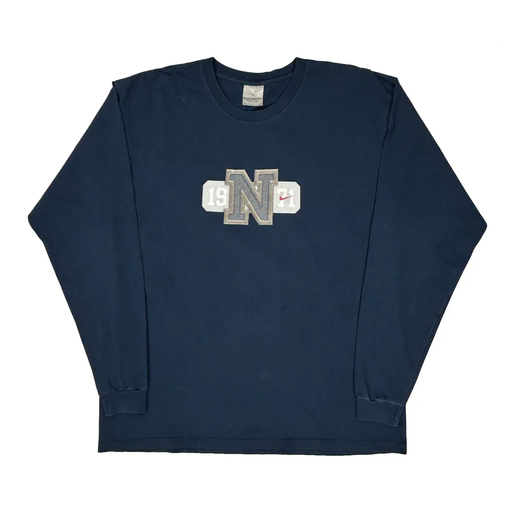 Nike College Long Sleeve T-Shirt - XL Navy Cotton