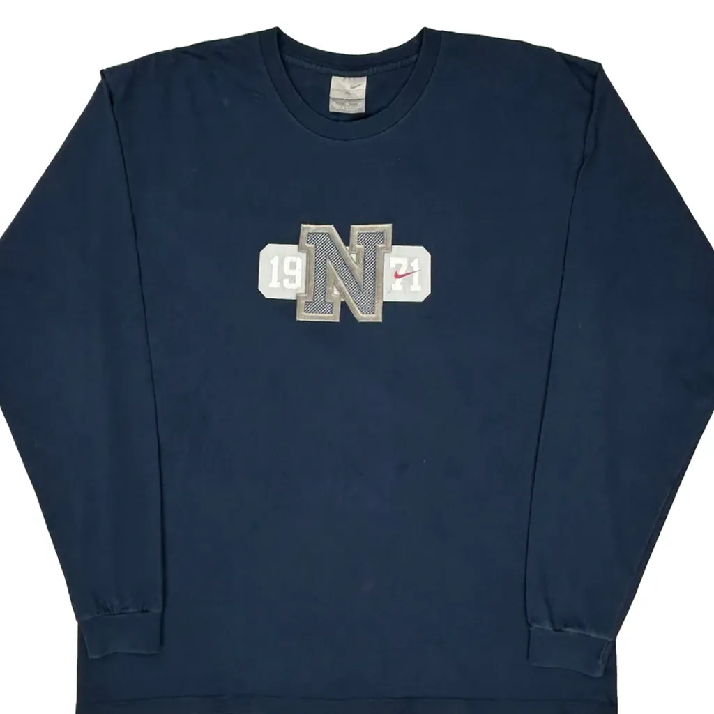 Nike College Long Sleeve T-Shirt - XL Navy Cotton - Image 5