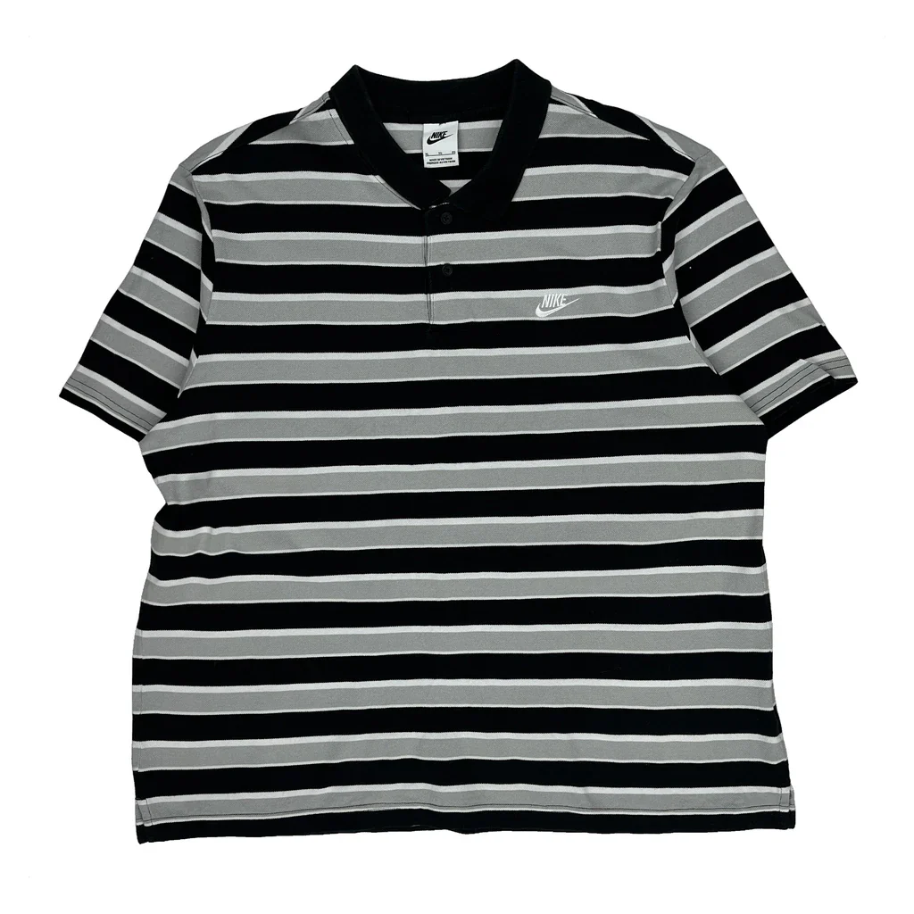 Nike Striped Polo Shirt - XL Black & White Cotton