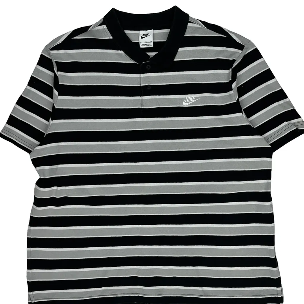 Nike Striped Polo Shirt - XL Black & White Cotton - Image 4