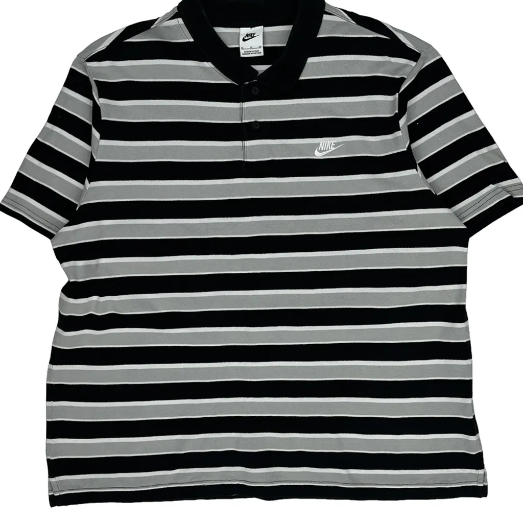 Nike Striped Polo Shirt - XL Black & White Cotton - Image 5