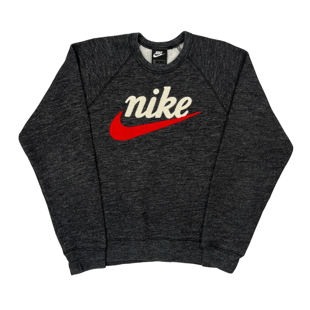 Nike Spellout Sweatshirt - Small Gray Cotton Blend