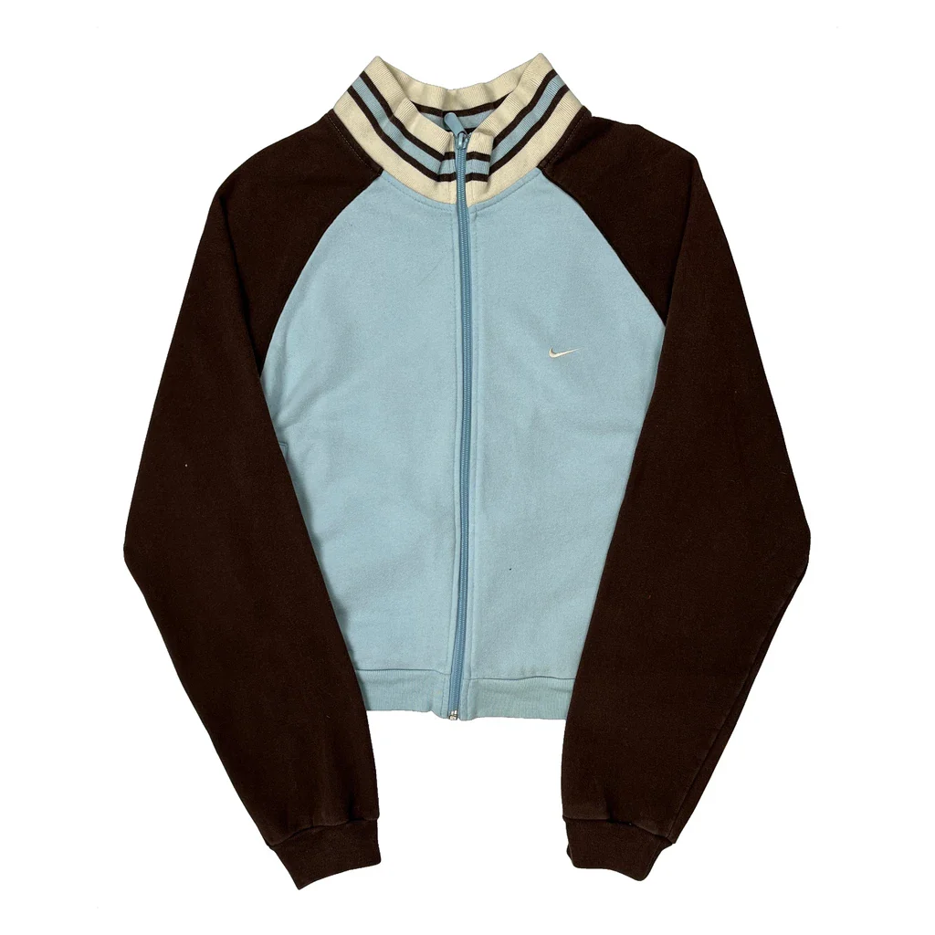 Nike Cropped Track Jacket - Large Blue Cotton