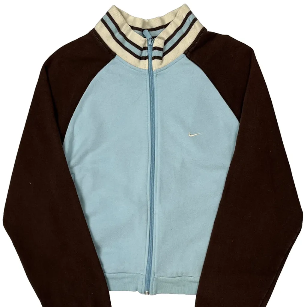 Nike Cropped Track Jacket - Large Blue Cotton - Image 4