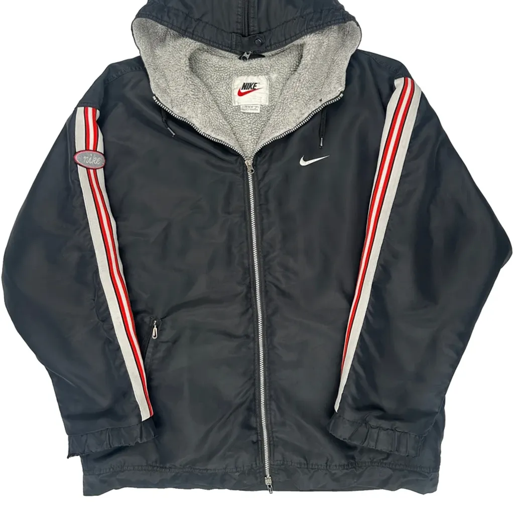 Nike Striped Windbreaker - Large Black Polyester - Image 4