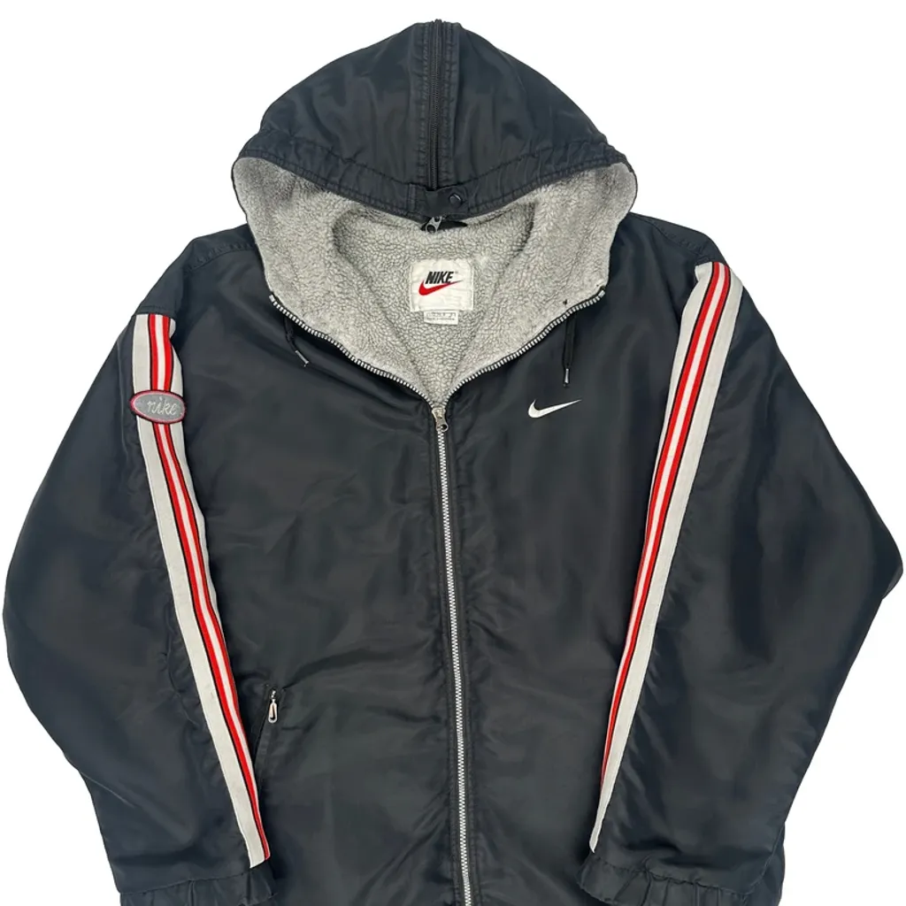 Nike Striped Windbreaker - Large Black Polyester - Image 5