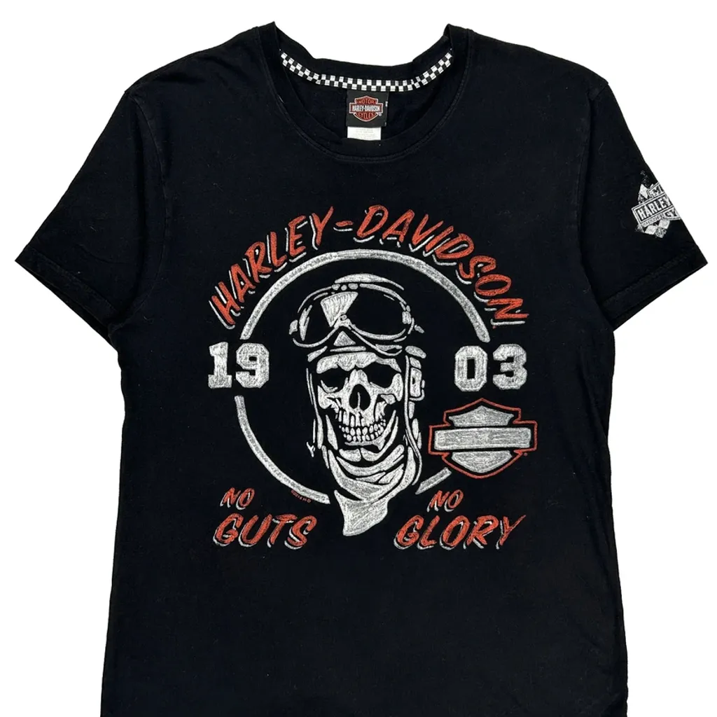 No Guts No Glory Harley Davidson Graphic T-Shirt - Medium Black Cotton - Image 4