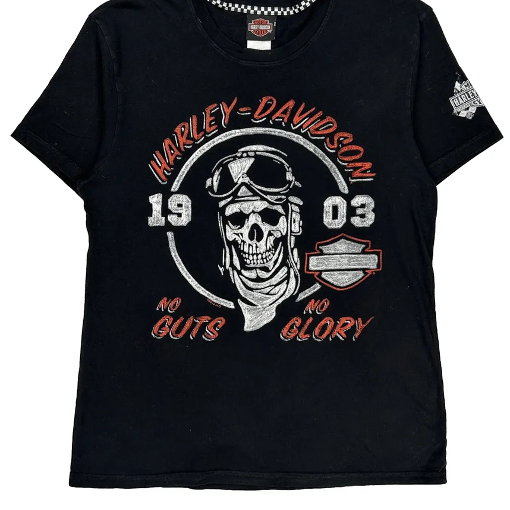 No Guts No Glory Harley Davidson Graphic T-Shirt - Medium Black Cotton - Image 5