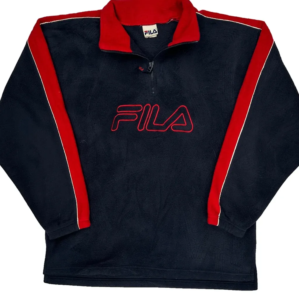 None Fila Spellout 1/4 Zip - Large Navy Polyester - Image 5