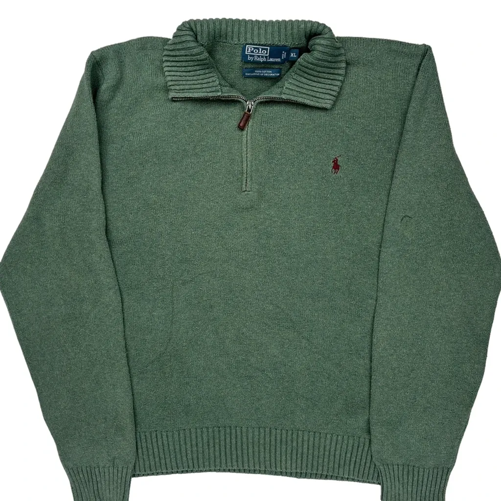 None Polo By Ralph Lauren 1/4 Zip - XL Green Cotton - Image 4