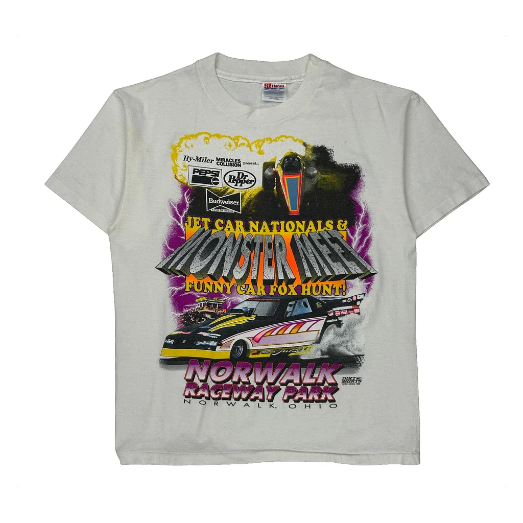 Norwalk Raceway Park Hanes Graphic T-Shirt - Medium White Cotton Blend