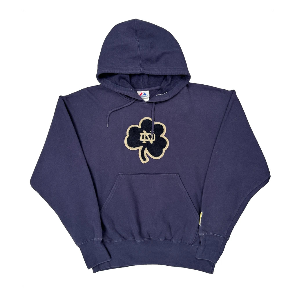 Notre Dame Majestic College Hoodie - Large Navy Cotton Blend
