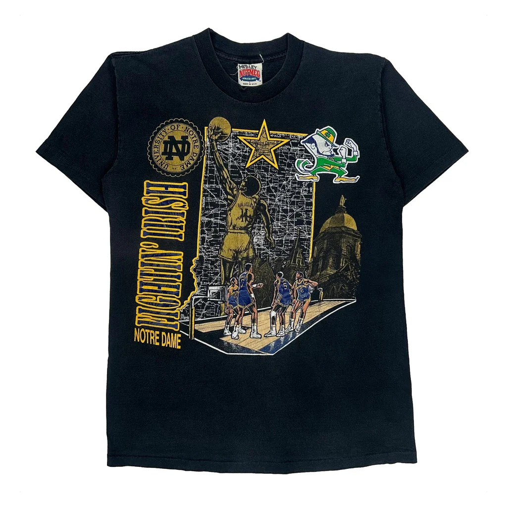 Notre Dame Nutmeg Single Stitch T-Shirt - Large Black Cotton