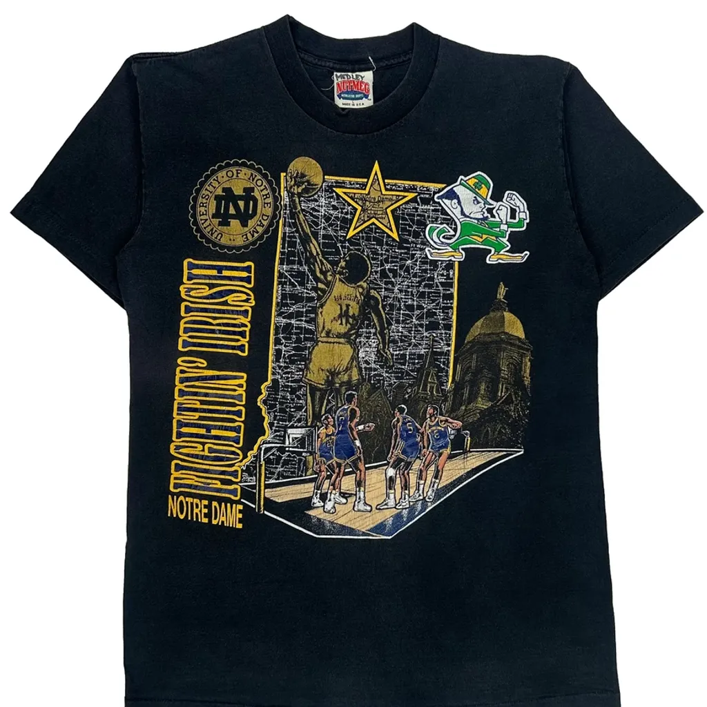 Notre Dame Nutmeg Single Stitch T-Shirt - Large Black Cotton - Image 5
