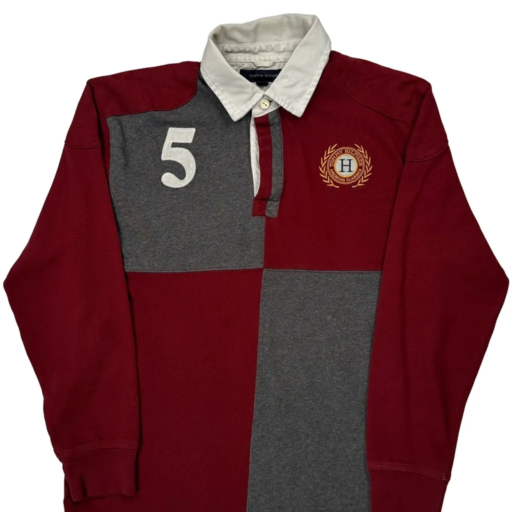 Number 5 Tommy Hilfiger College Rugby Shirt - Medium Grey Cotton - Image 4