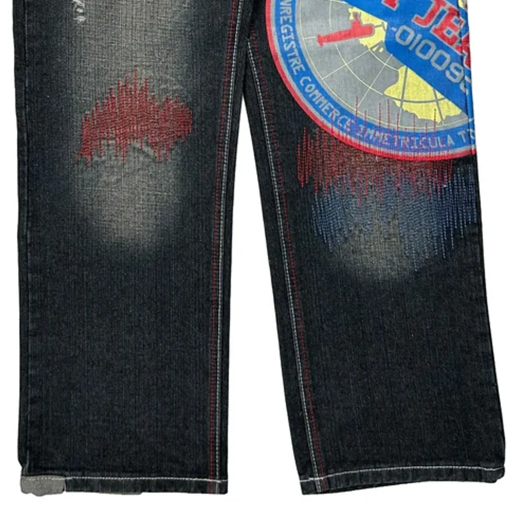 Number 8 Best Company Baggy Graphic Jeans - 29W 28L Dark Wash Cotton - Image 10
