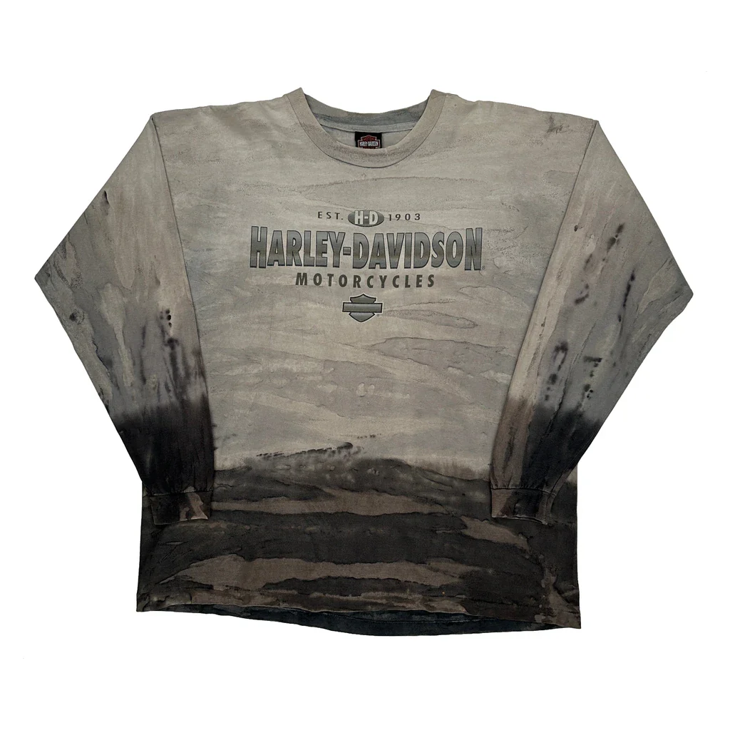 Oakland, California Harley Davidson Tie-Dye Long Sleeve T-Shirt - 2XL Grey Cotton