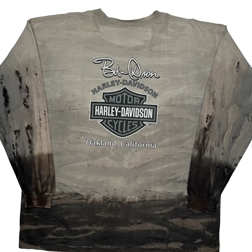 Oakland, California Harley Davidson Tie-Dye Long Sleeve T-Shirt - 2XL Grey Cotton - Image 6