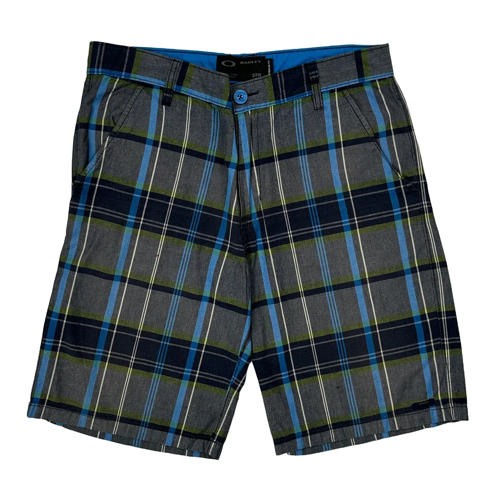 Oakley Checked Chino Shorts - 34W 10L Gray Cotton