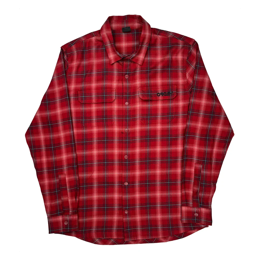 Oakley Checked Flannel Shirt - Large Red Polyester