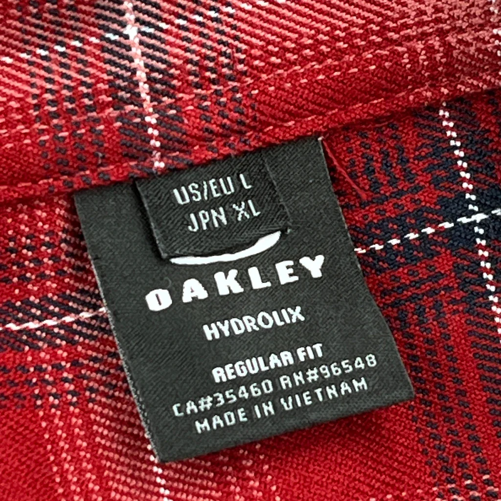 Oakley Checked Flannel Shirt - Large Red Polyester - Image 3