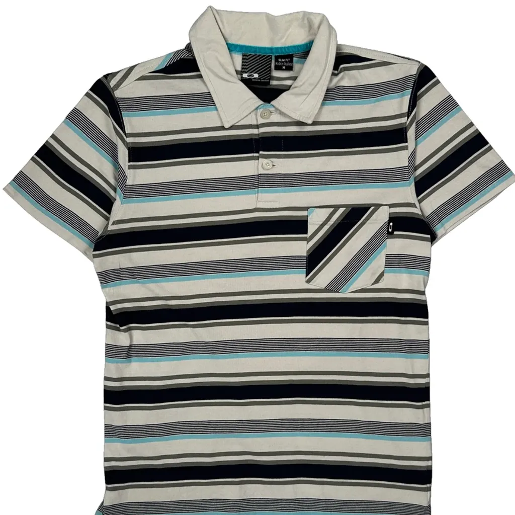 Oakley Striped Polo Shirt - Medium Multicoloured Cotton - Image 4