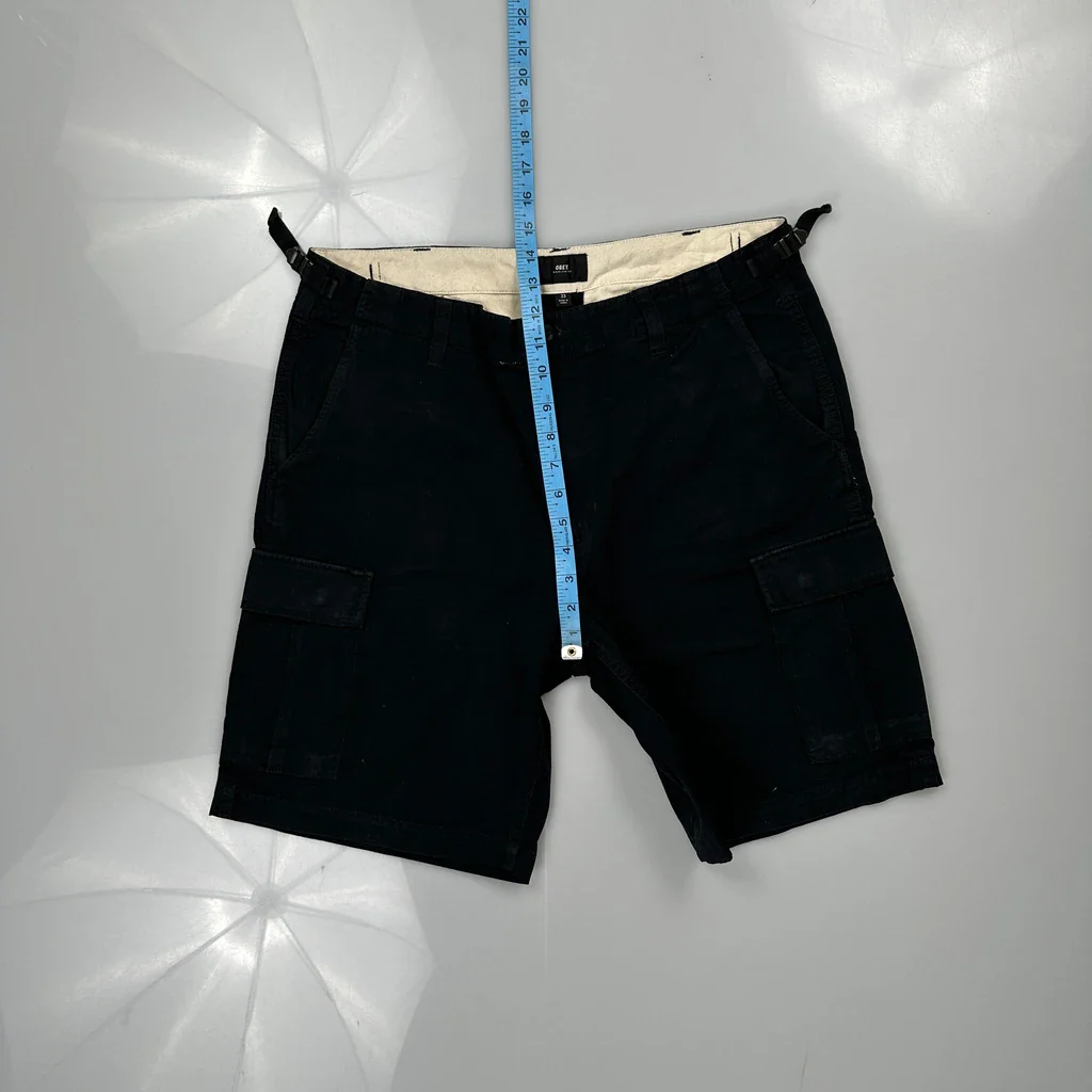 Obey Cargo Shorts - 33W 11L Black Cotton - Image 3