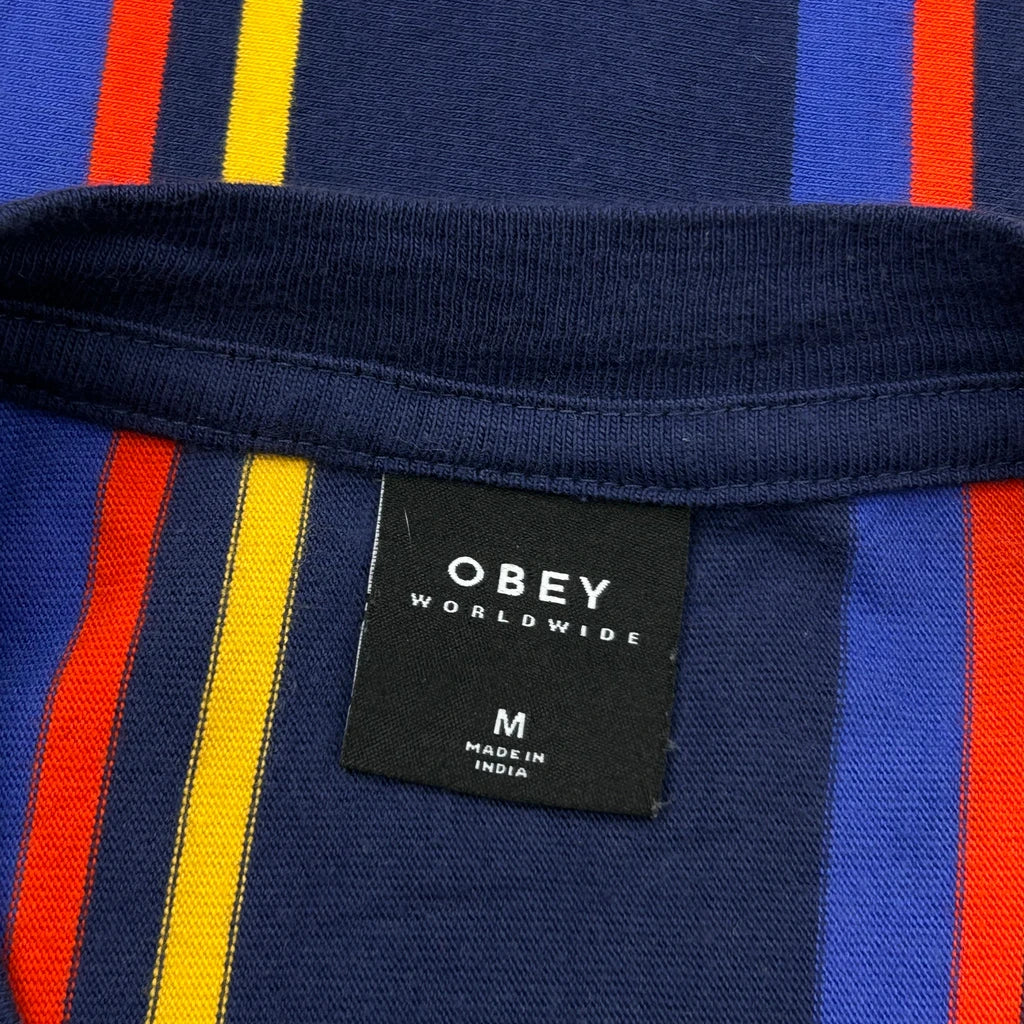 Obey Striped Long Sleeve T-Shirt - Medium Blue Cotton - Image 3
