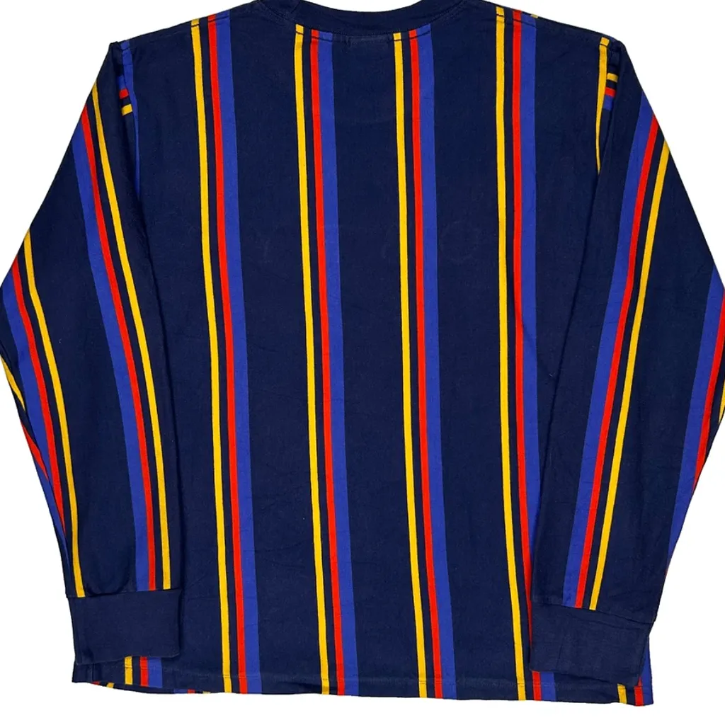 Obey Striped Long Sleeve T-Shirt - Medium Blue Cotton - Image 7