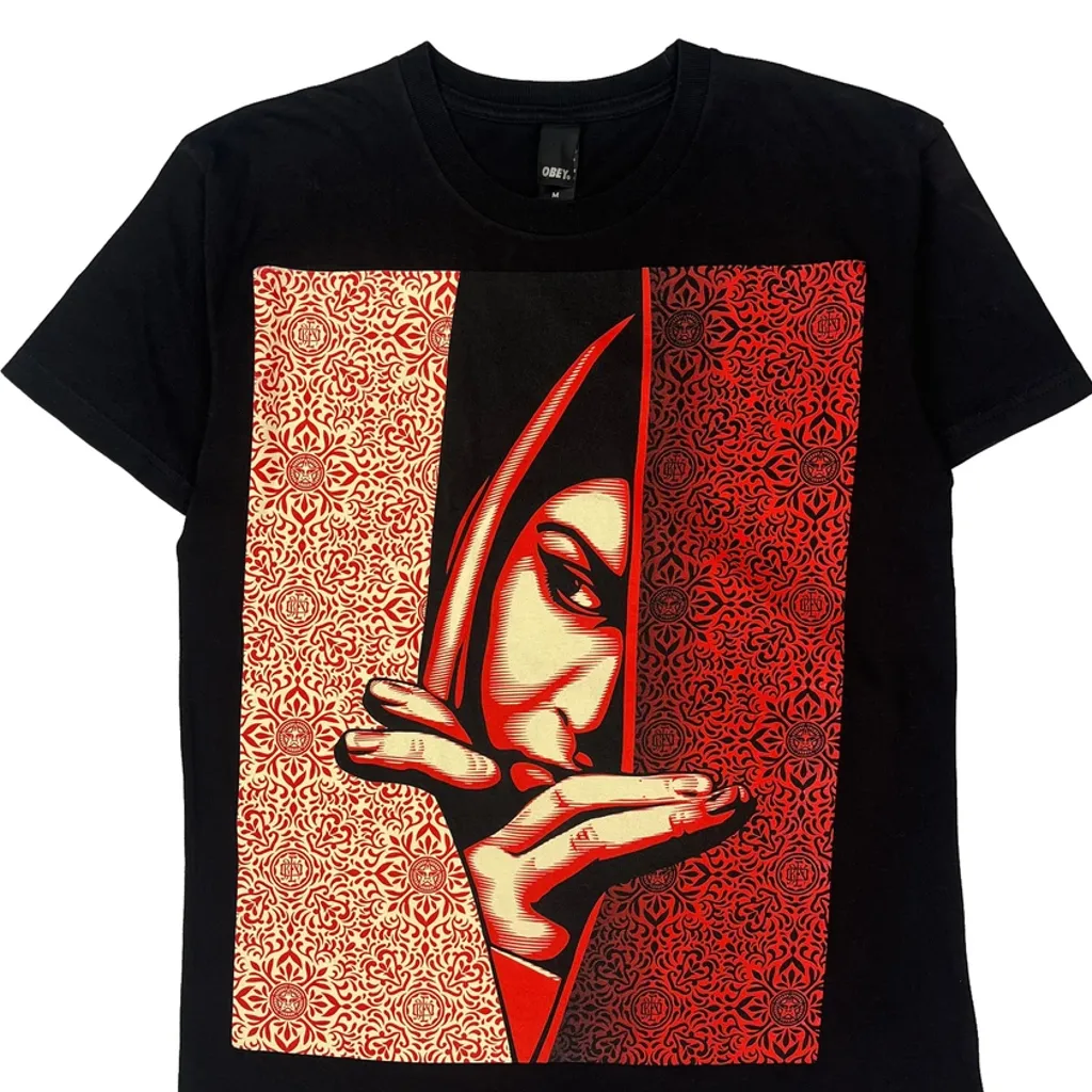 Obey Graphic T-Shirt - Medium Black Cotton - Image 4