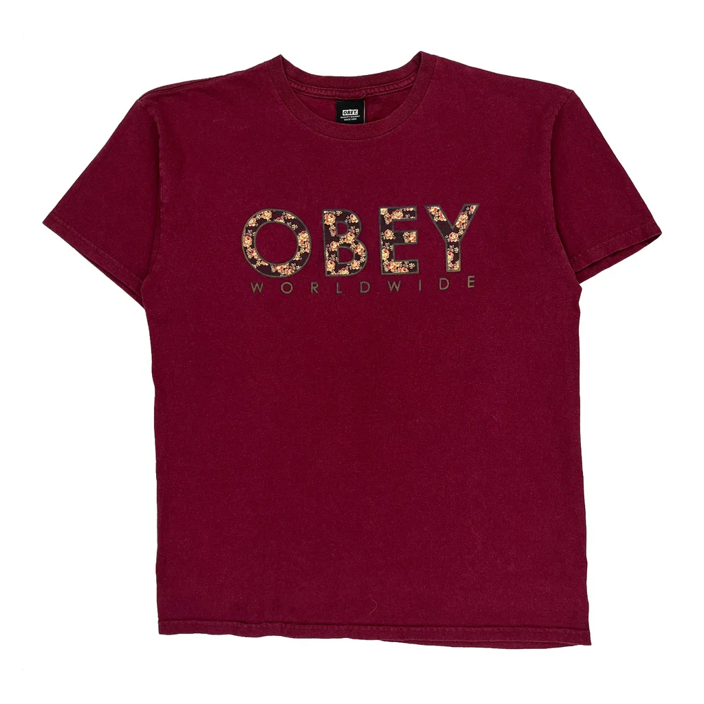 Obey Graphic T-Shirt - Medium Red Cotton