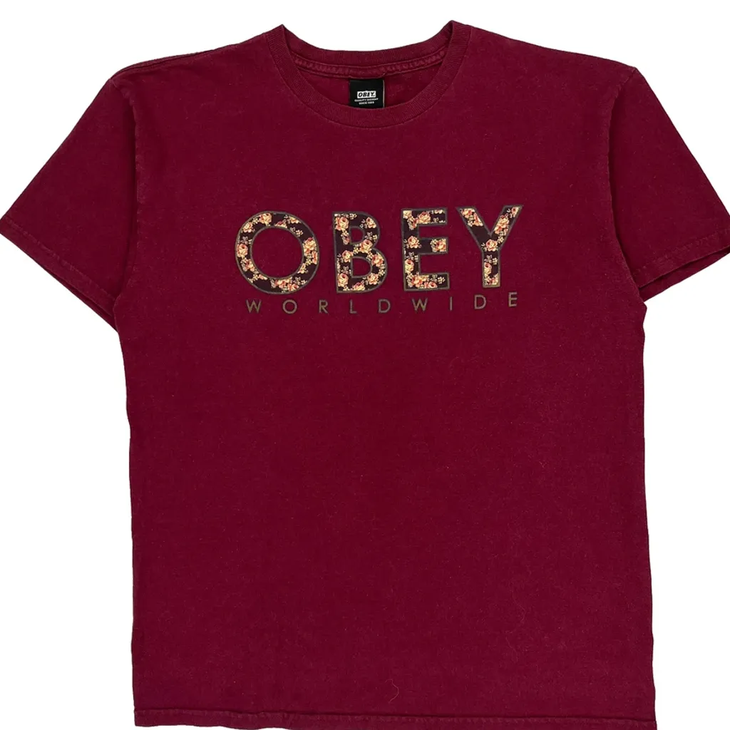 Obey Graphic T-Shirt - Medium Red Cotton - Image 4
