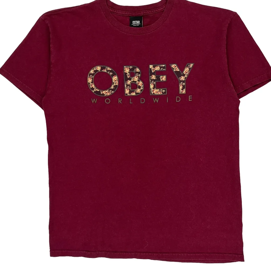 Obey Graphic T-Shirt - Medium Red Cotton - Image 5