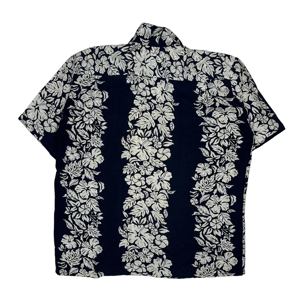 Ocean Current Floral Hawaiian Shirt - Large Navy Viscose - Image 2