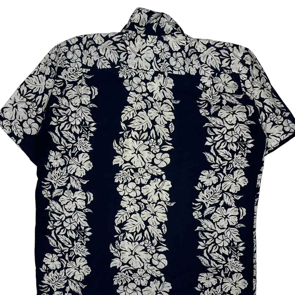 Ocean Current Floral Hawaiian Shirt - Large Navy Viscose - Image 7