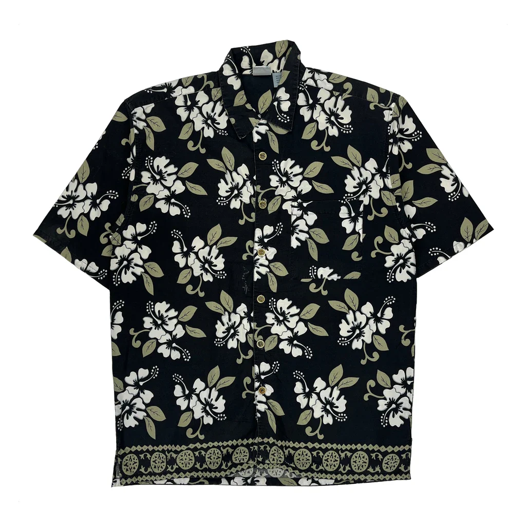 Ocean Pacific Floral Hawaiian Shirt - Large Black Cotton