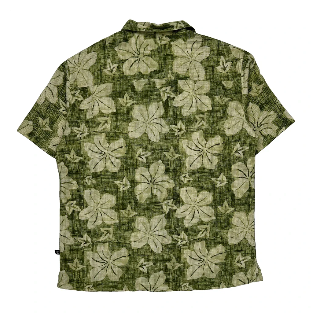 Ocean Pacific Floral Hawaiian Shirt - Medium Green Silk - Image 2