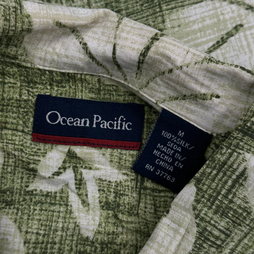 Ocean Pacific Floral Hawaiian Shirt - Medium Green Silk - Image 3