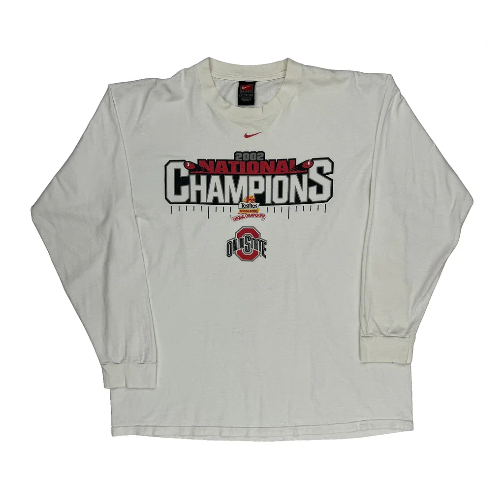 Ohio State National Champions 2002 Nike Long Sleeve T-Shirt - Large White Cotton